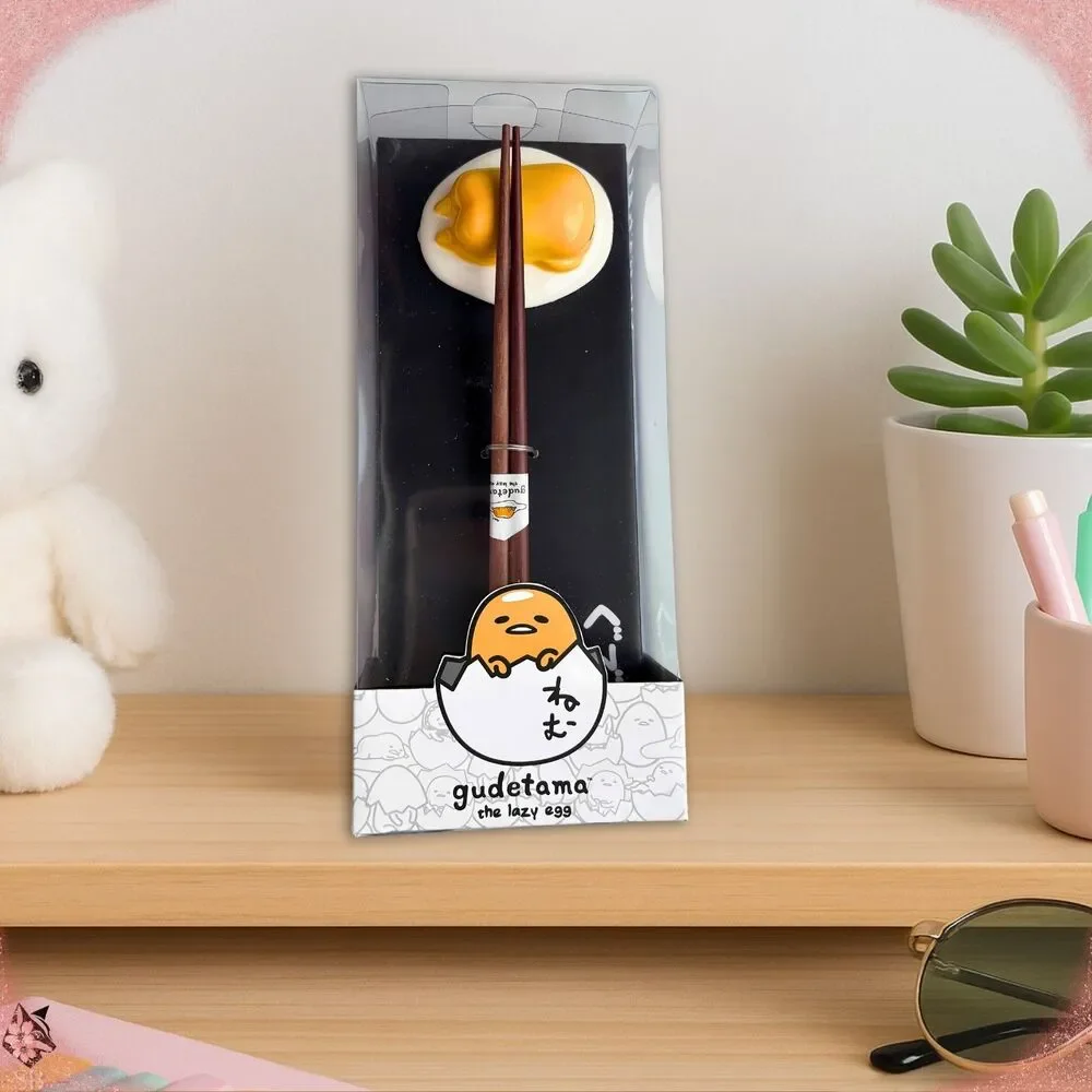 Sanrio 2020s Gudetama Chopsticks & Rest Set - Kawaii Kitchen Collectible